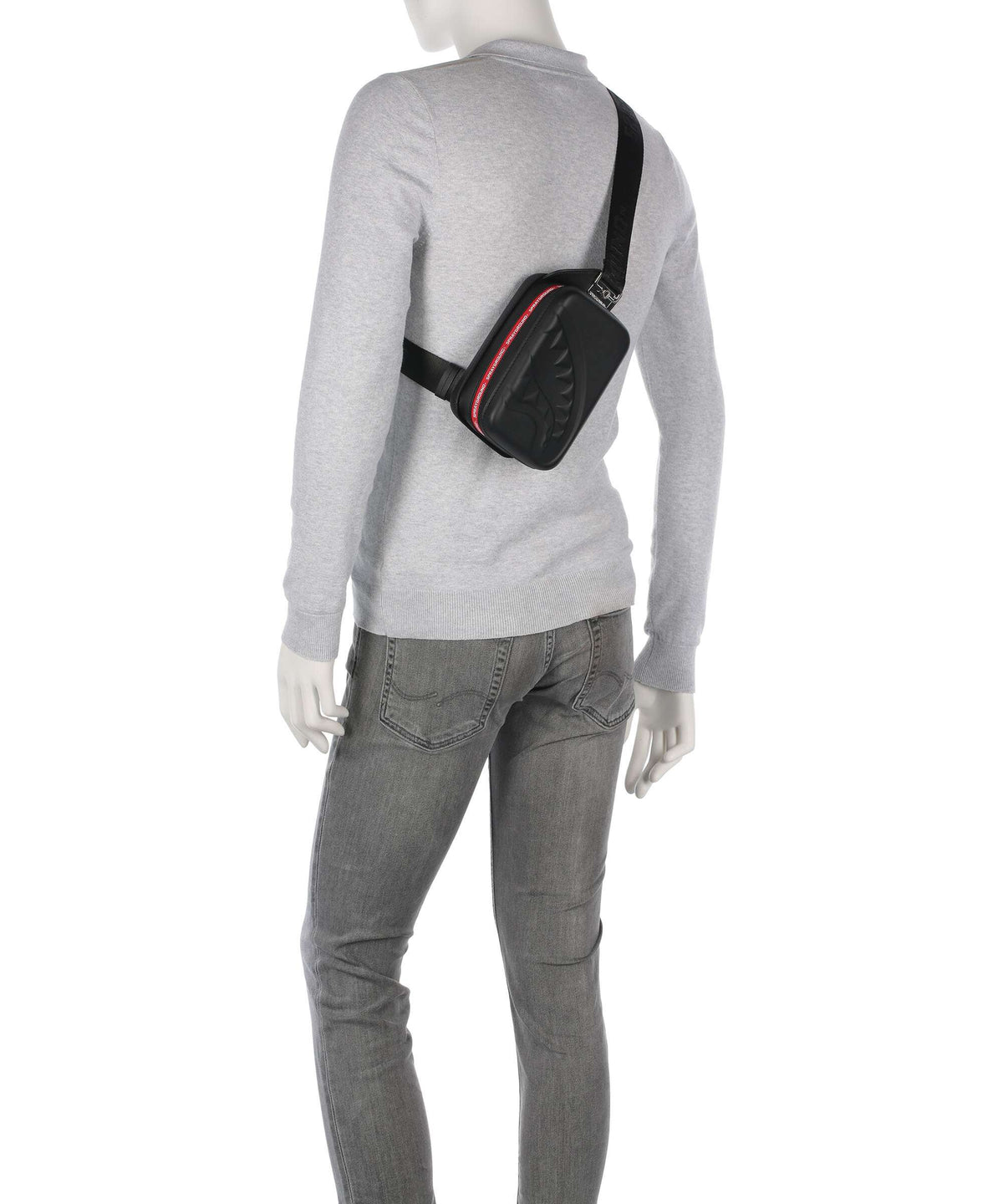 Sprayground Printed Zipper Shark Sling bag black