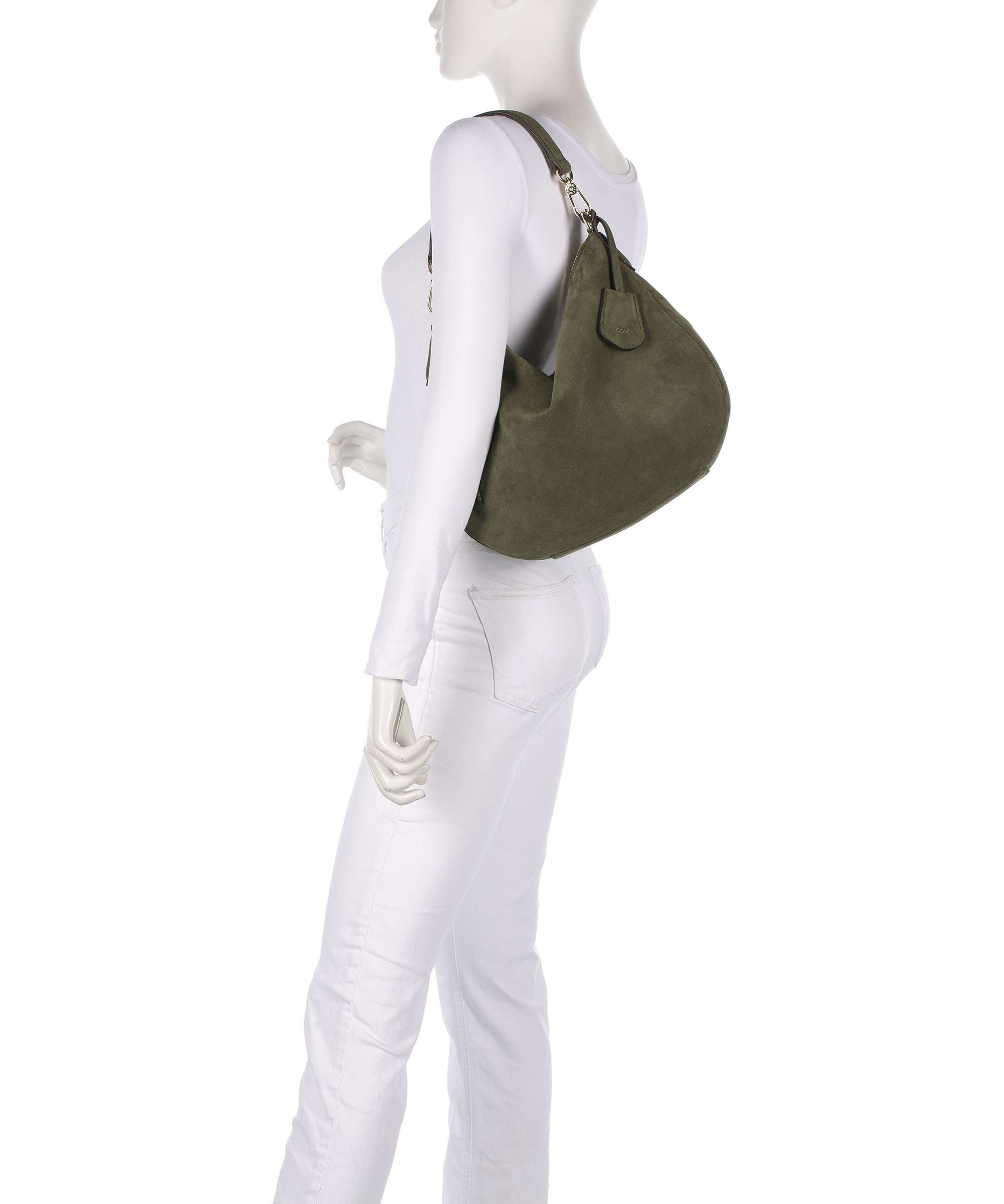 Abro Suede Juna Small Hobo bag oliv