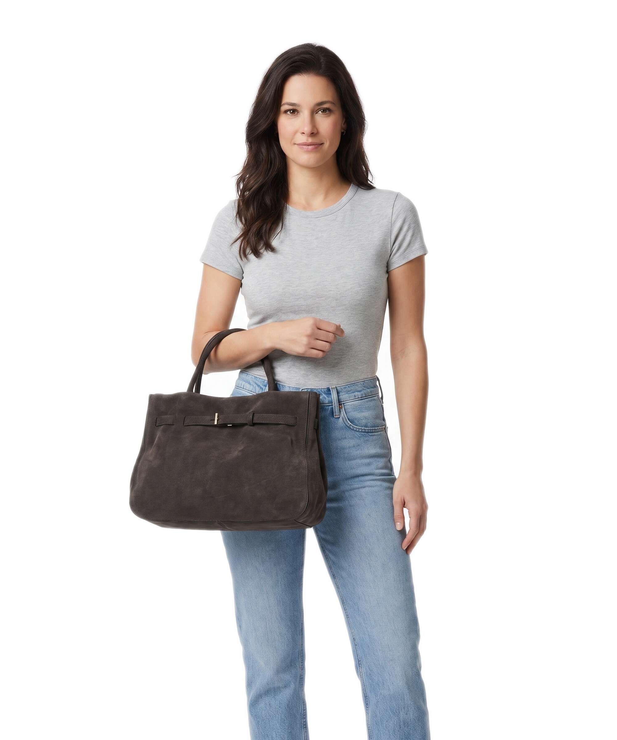 Abro Suede Jill Handbag dark brown