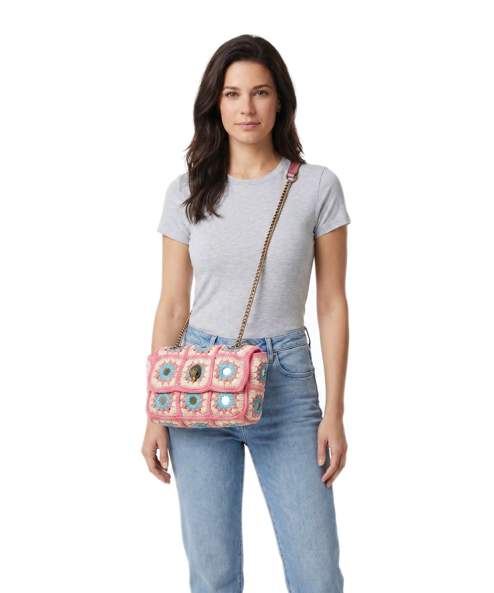 Kurt Geiger Kensington Crochet Crossbody bag pink combination