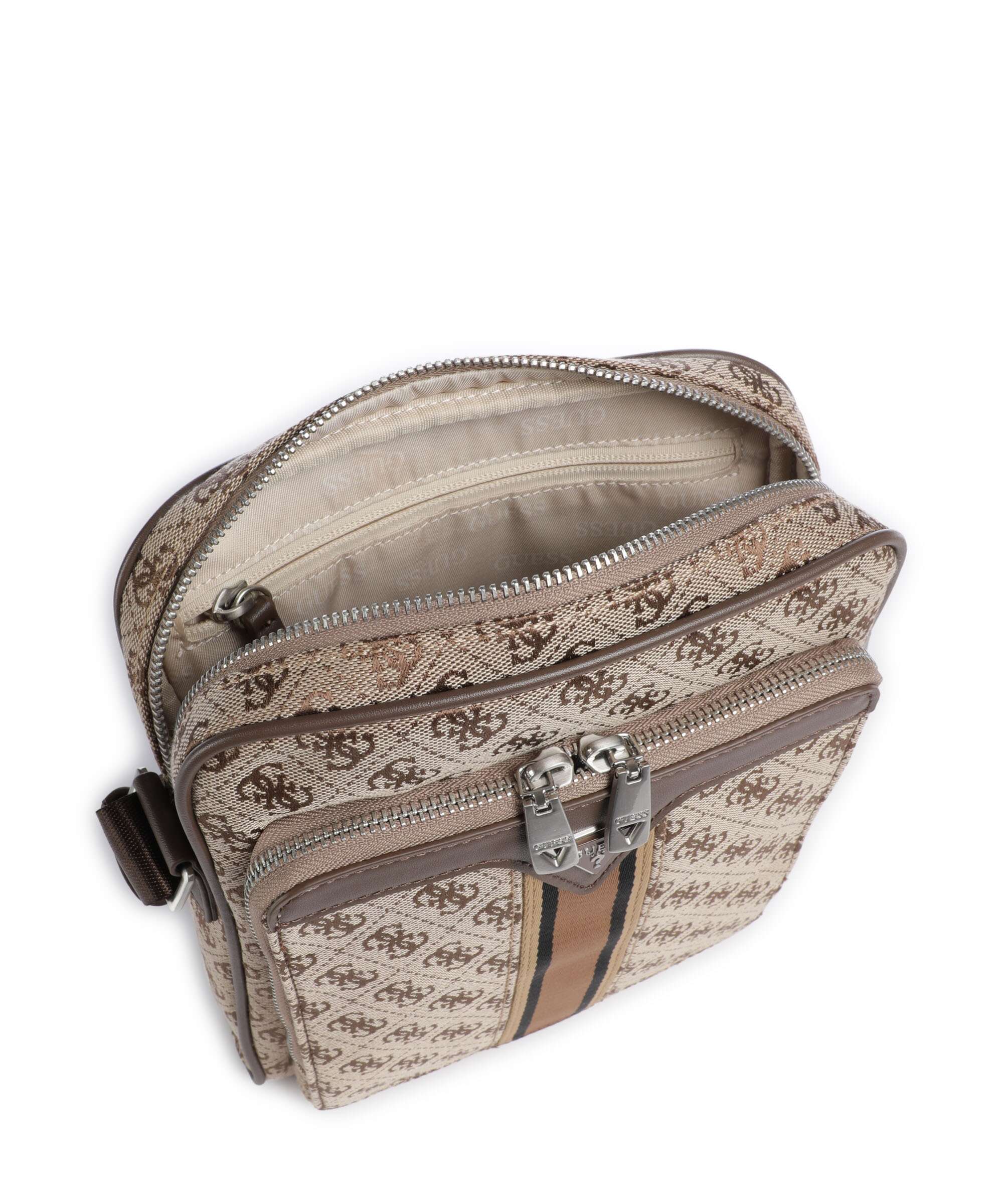 Guess Milano 4G Jacquard Stripe Crossbody bag beige/brown