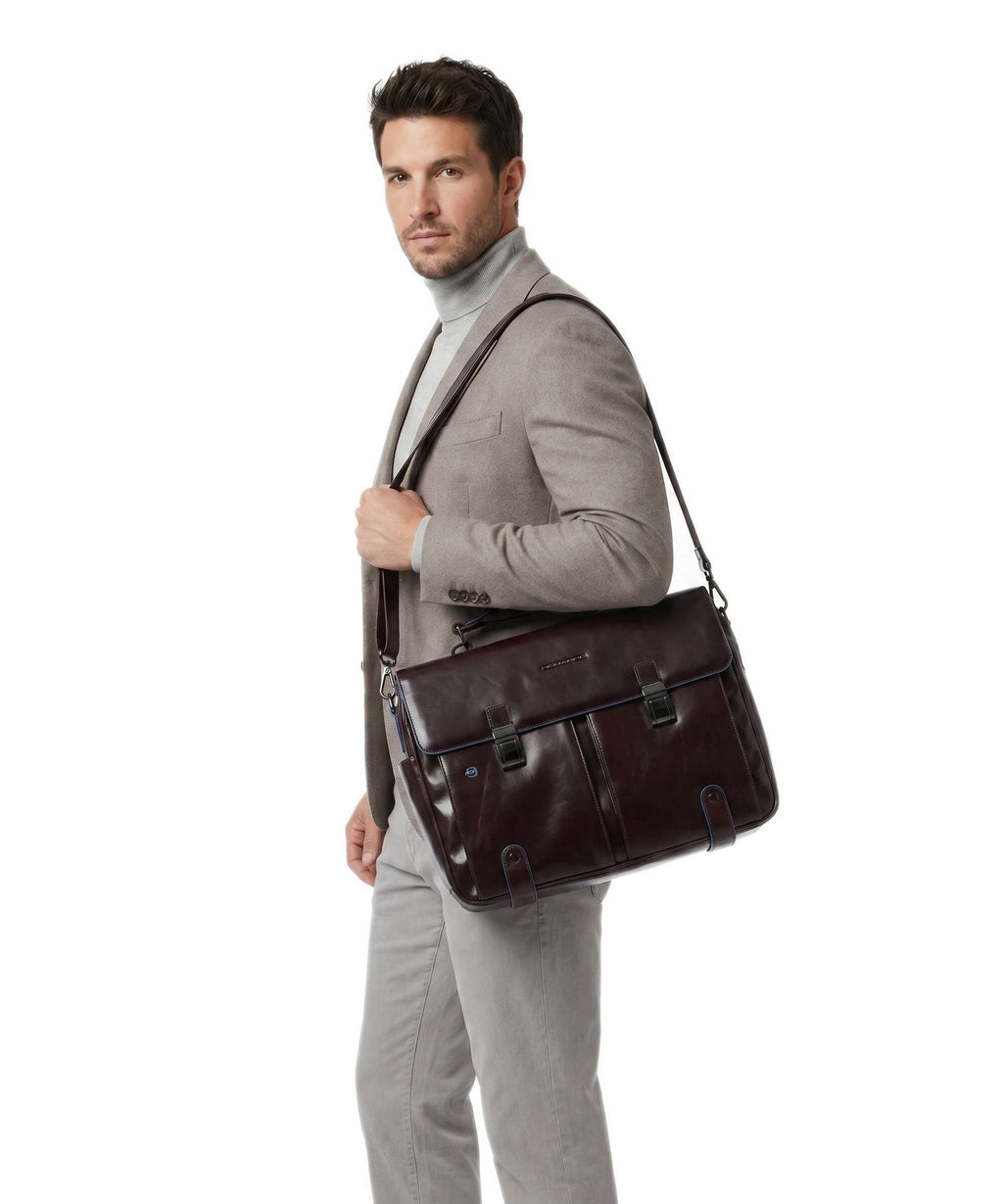 Piquadro Blue Square Briefcase mahogany
