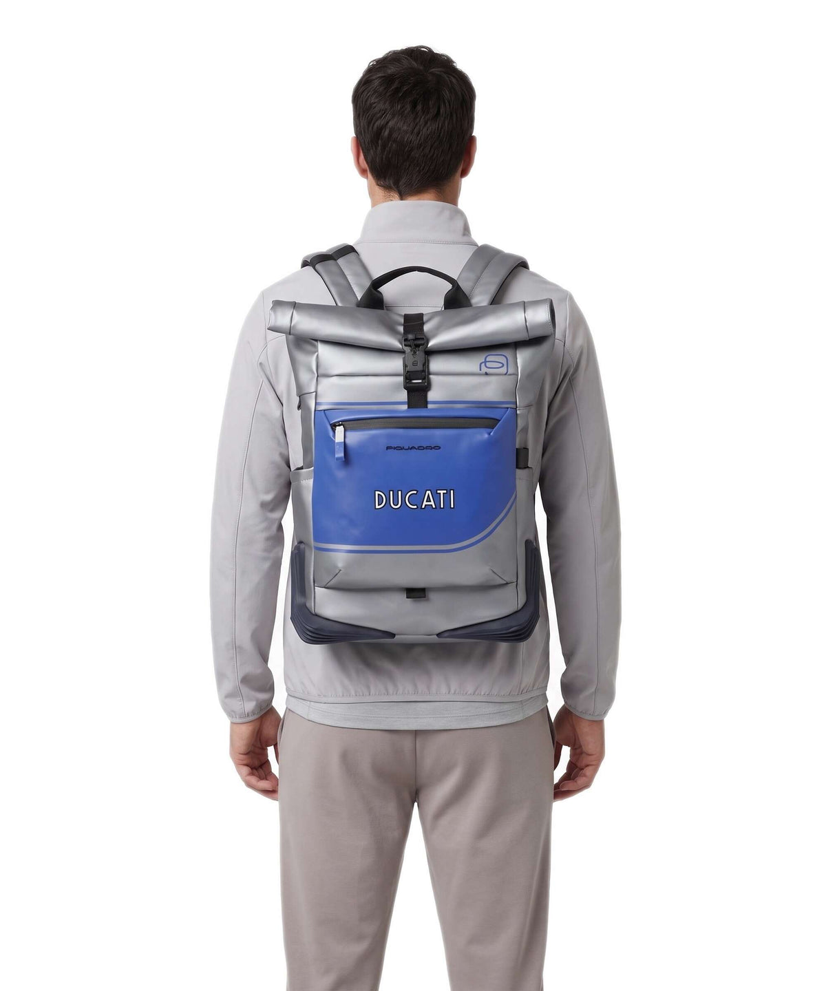 Piquadro Ducati C2OWD Rolltop backpack silver/blue