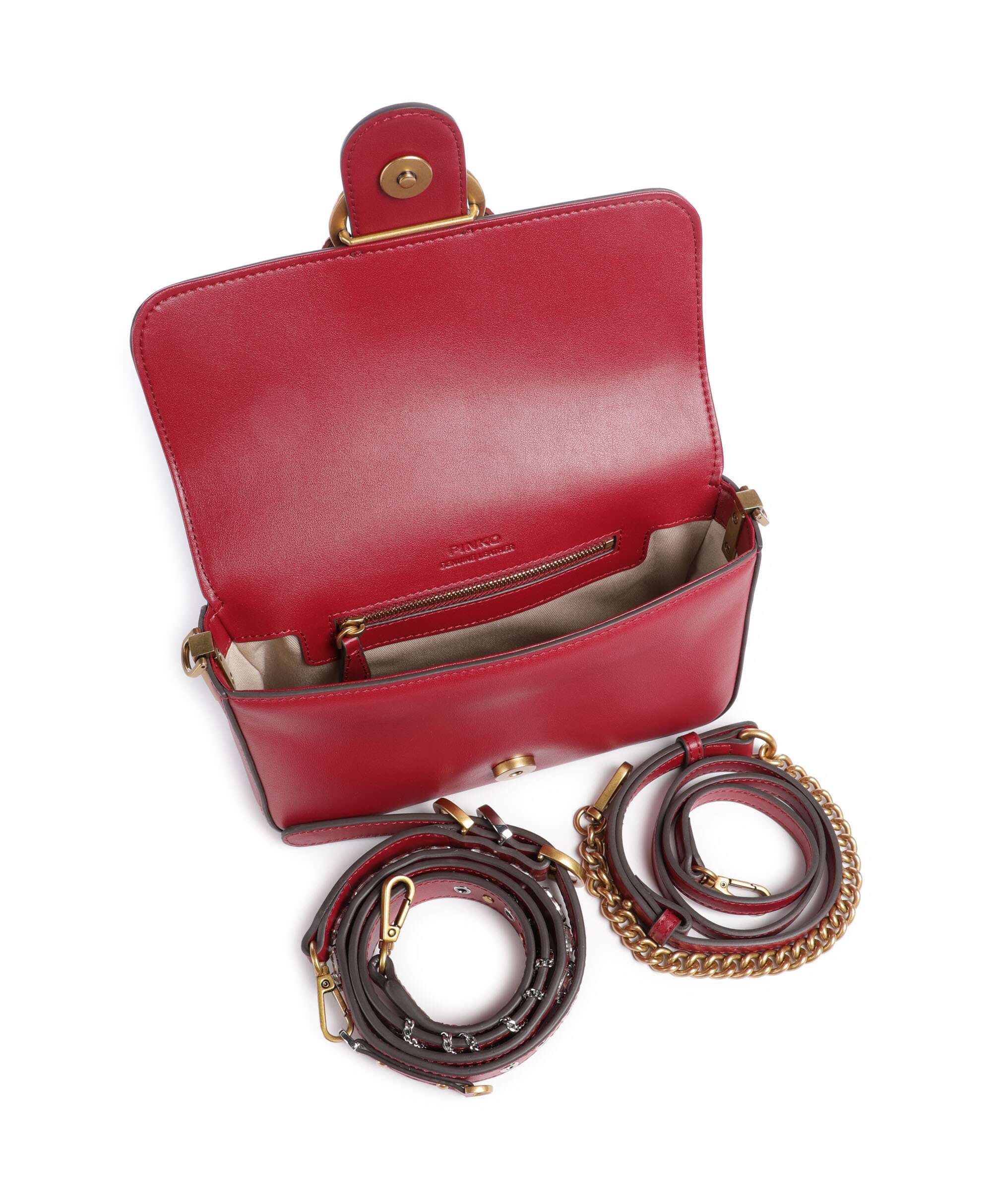Pinko Love One Mini Slouchy Charms Crossbody bag rosso lampone/antique gold