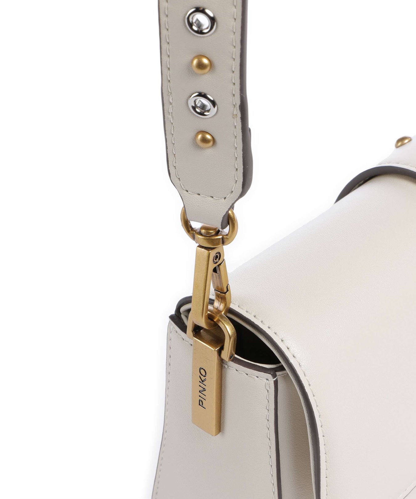 Pinko Love One Mini Slouchy Charms Crossbody bag bianco seta/antique gold