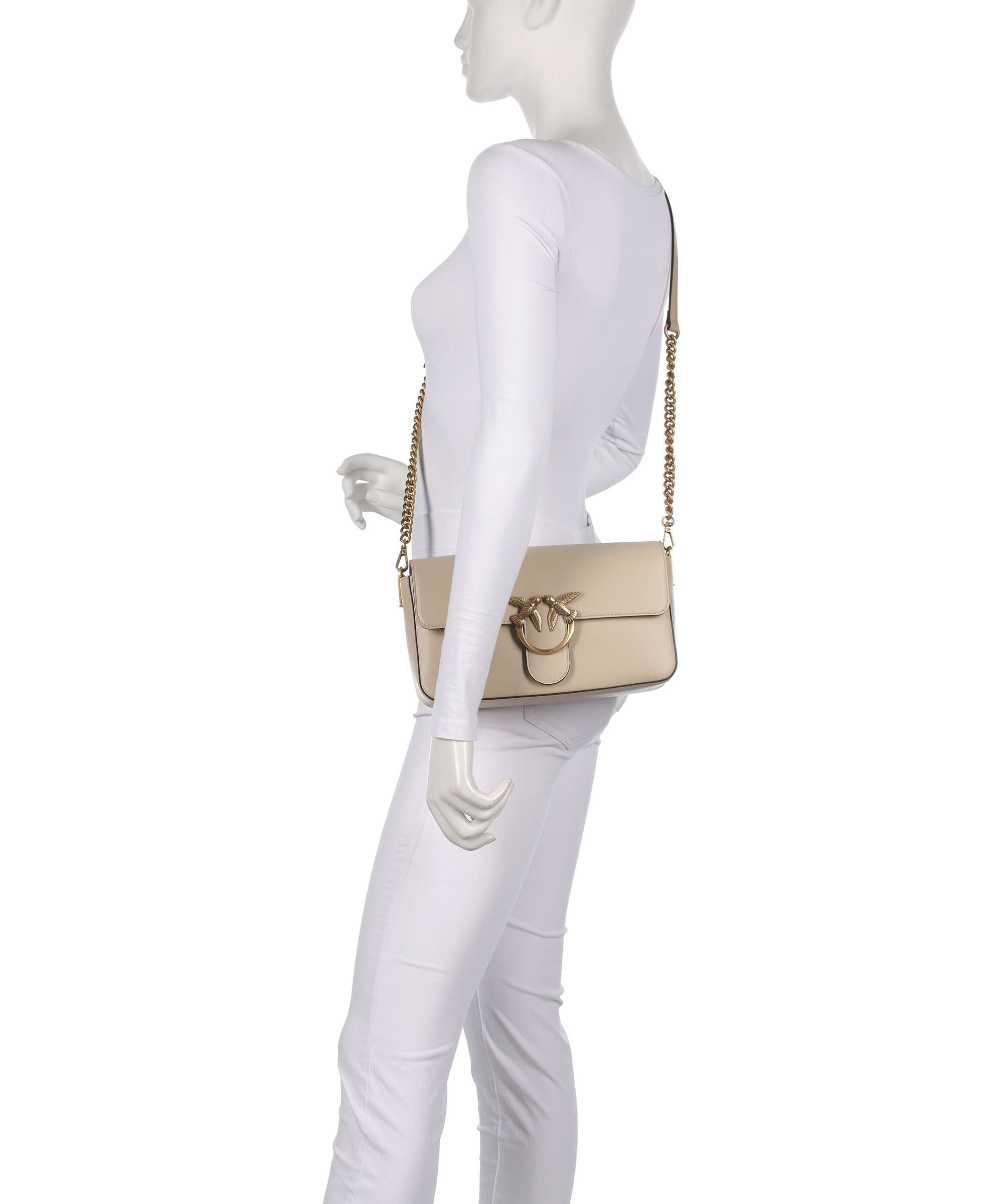 Pinko Love One Classic Slouchy Crossbody bag beige/grigio fumo/antique gold
