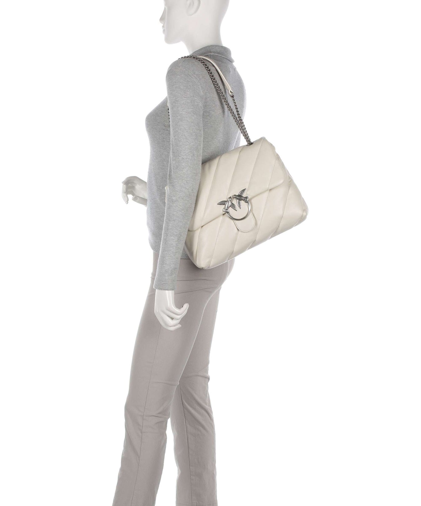 Pinko Love Puff Big Shoulder bag bianco seta/old silver