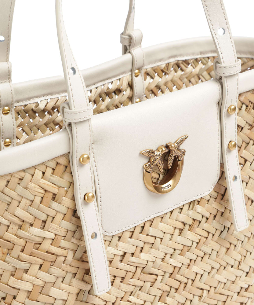 Pinko Love Summer Tote bag bianco seta/antique gold