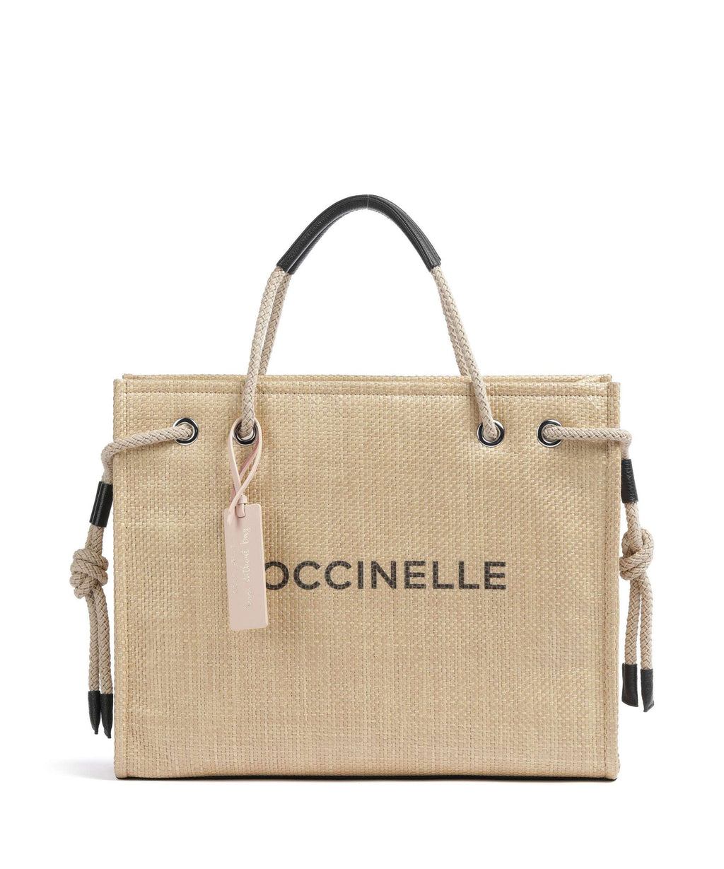 Coccinelle Never Without Bag Straw Logo Print Tote bag natural/noir