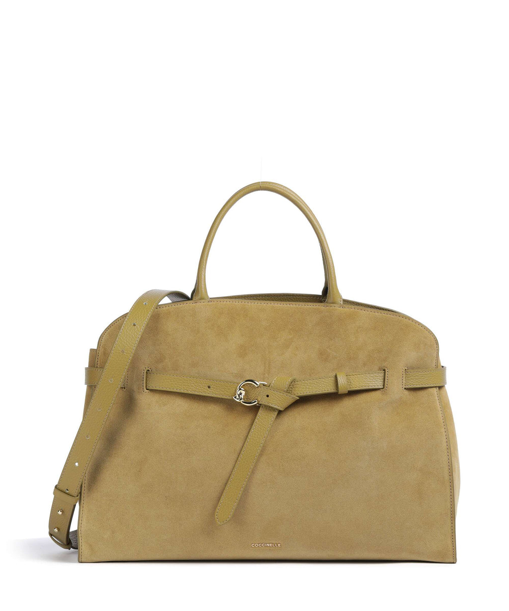 Coccinelle Sabine Suede Handbag seagrass