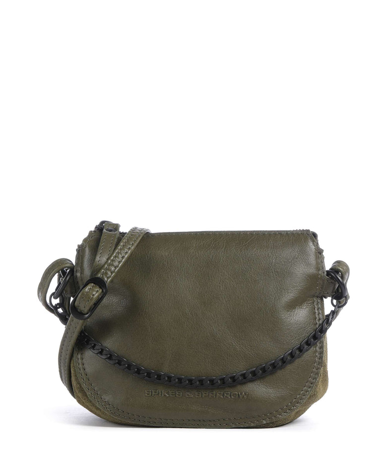 Spikes & Sparrow Suede Mix Delaine Crossbody bag green