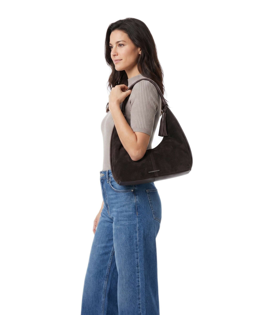 Spikes & Sparrow Suede Mix Gwyn Hobo bag dark brown
