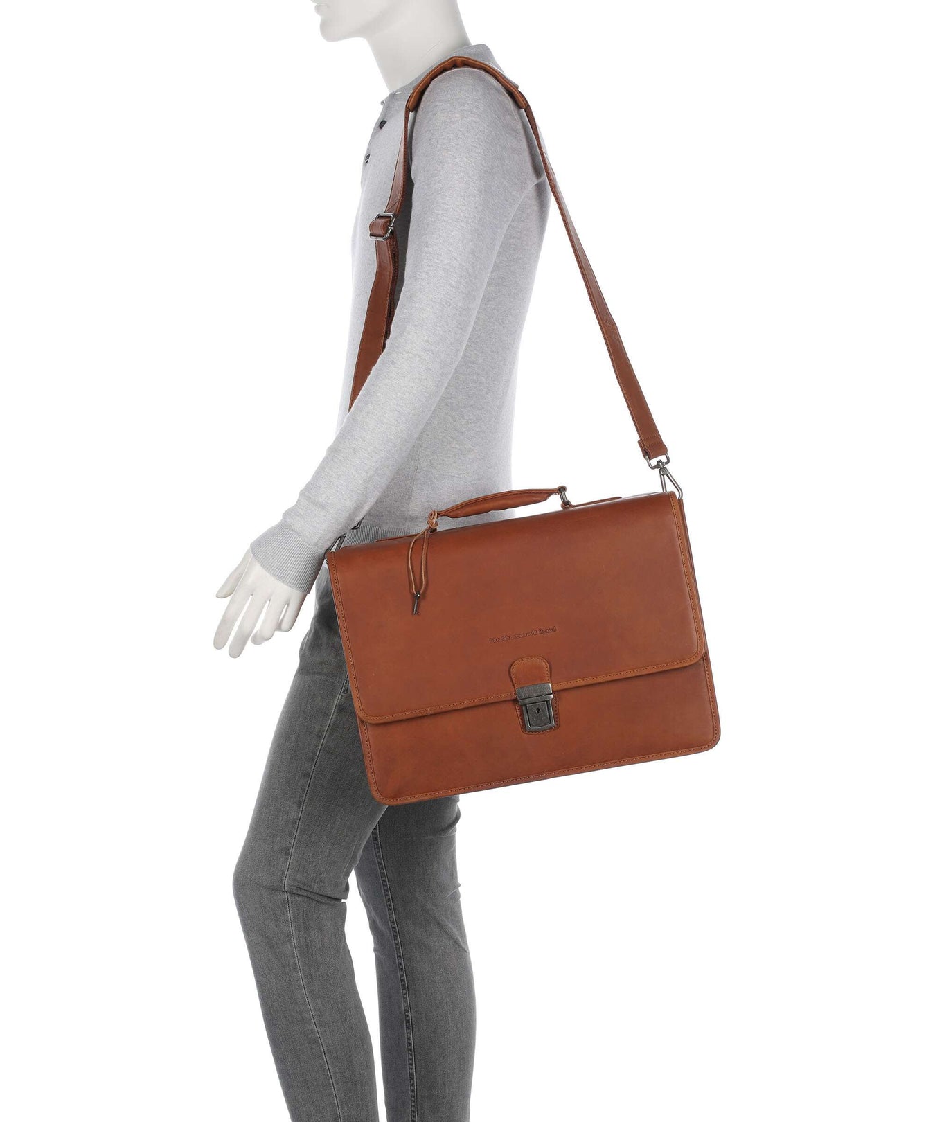 The Chesterfield Brand Cow Wax Pull Up Glenwood Briefcase cognac