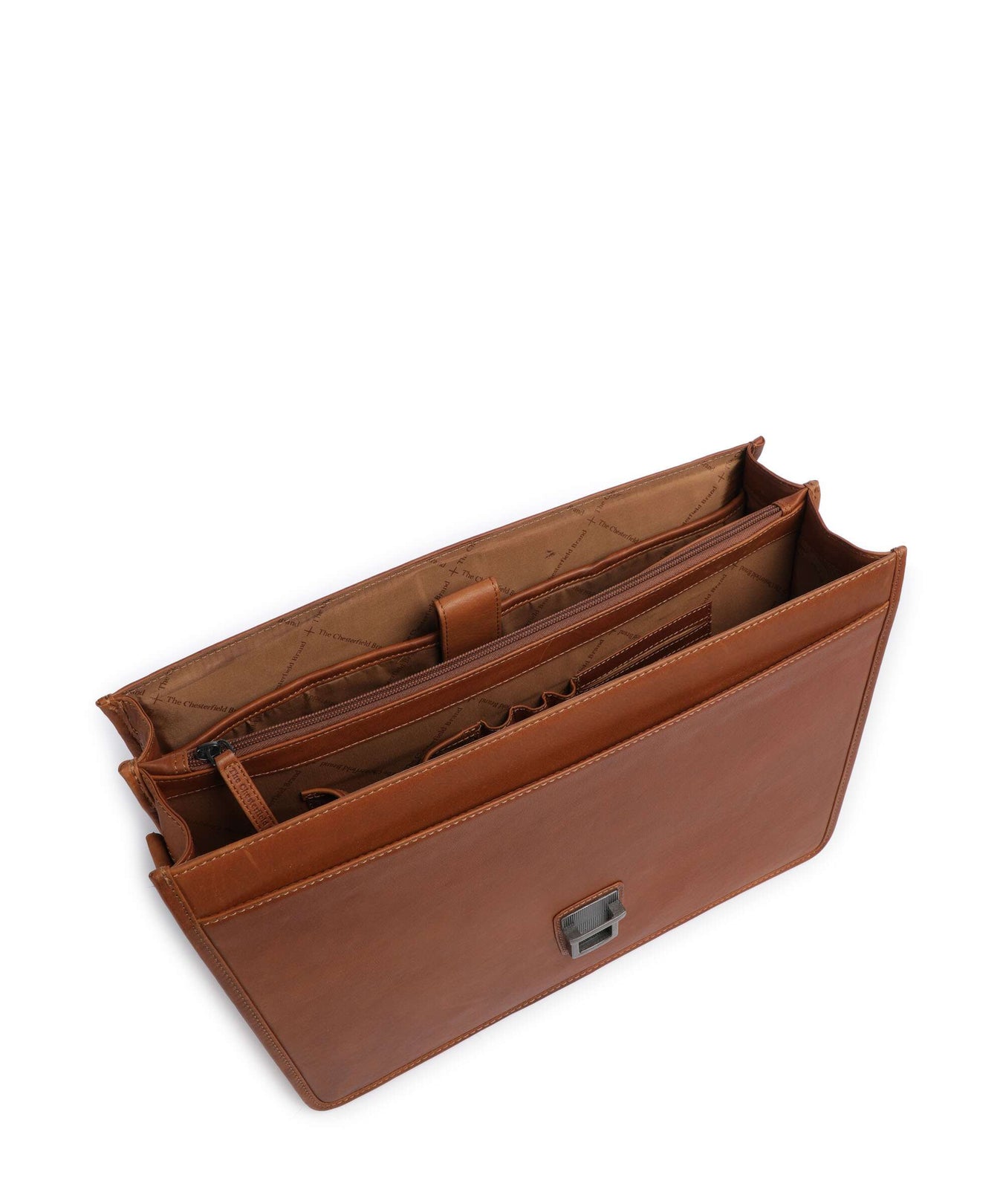 The Chesterfield Brand Cow Wax Pull Up Glenwood Briefcase cognac
